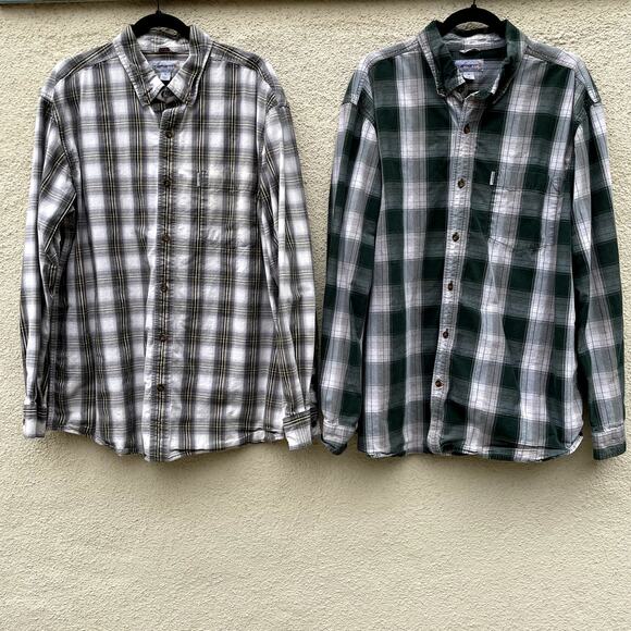 Two Carhartt Plaid Button Up Shirts XL Long Sleeve Relaxed Fit Gray Green - Picture 1 of 11